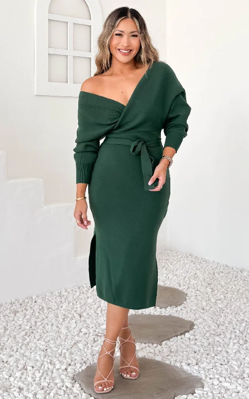 Extra Discounts Catherine Knit Midi Dress - Forest Green