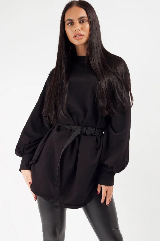 Blowout Deals Black Oversized Sweatshirt With Utility Belt
