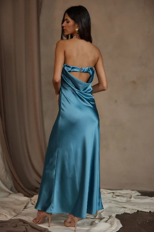 New Markdowns Natalia Solid Blue Strapless Maxi Dress
