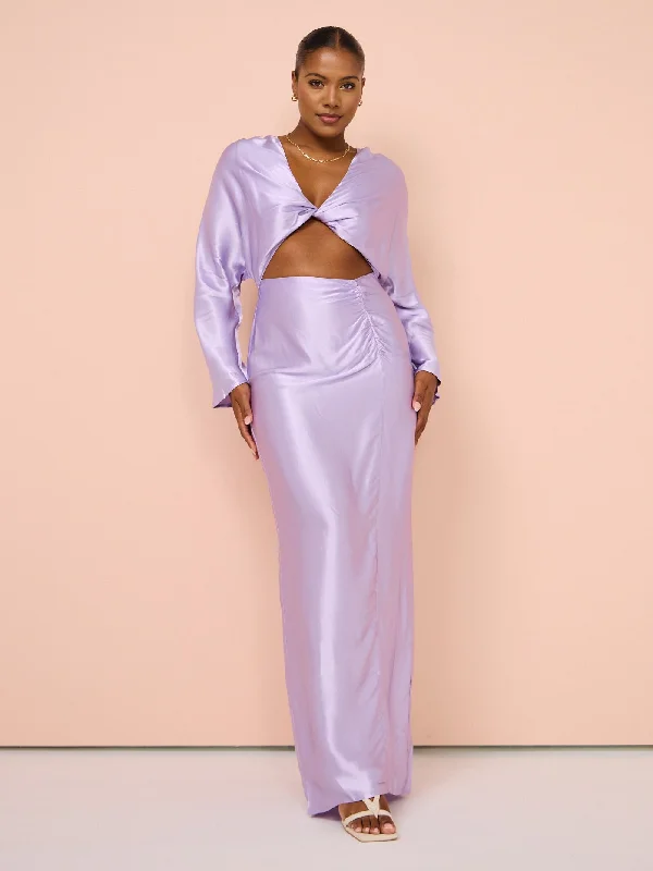 Price Reduction Suboo Millenia Long Sleeve Twist Front Maxi Dress in Lilac