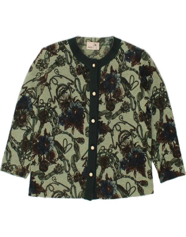 Great Deals BY LADY Womens 3/4 Sleeve Cardigan Sweater UK 16 Large Green Floral