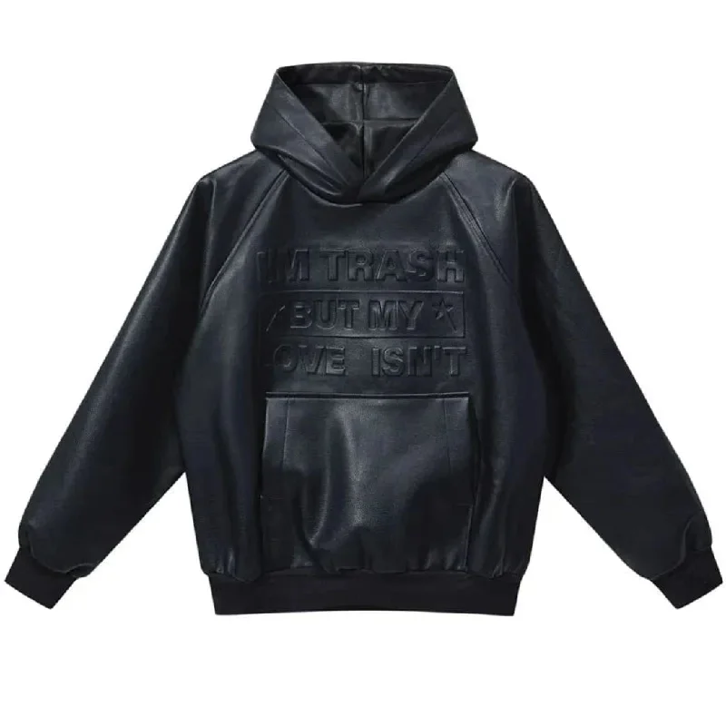 Value Deals Made Extreme - Leather Letter Hoodie Jacket