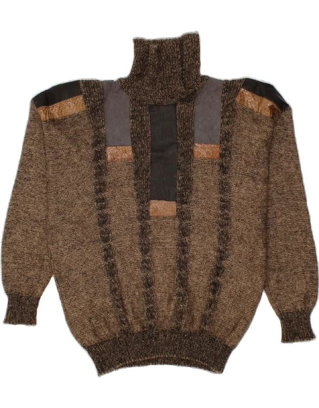 Year-End Sale VINTAGE Womens Roll Neck Jumper Sweater EU 46 XL Brown Striped Mohair