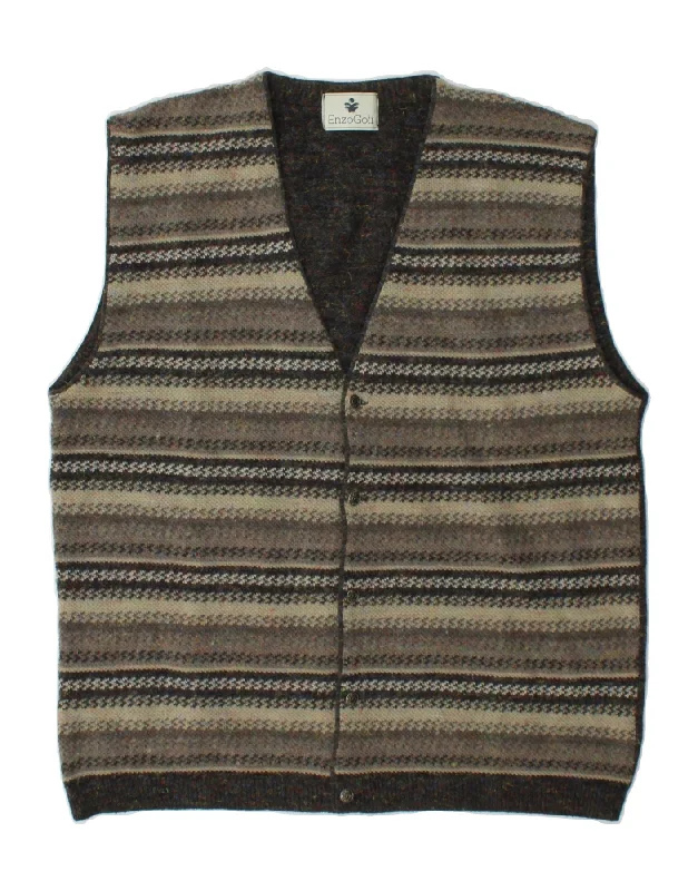 Limited Edition ENZO GOTI Womens Sleeveless Cardigan Sweater UK 18 XL Grey Striped