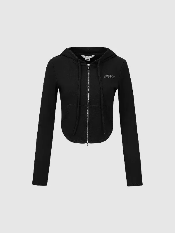 Special Price Zipper Front Cropped Hooded Jacket