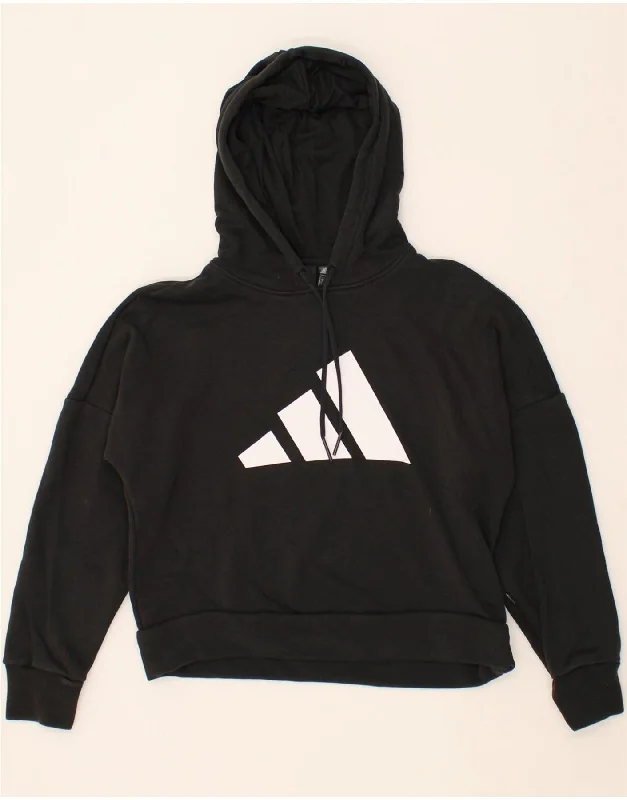 Can't Miss ADIDAS Womens Oversized Graphic Hoodie Jumper UK 4/6 XS Black Cotton