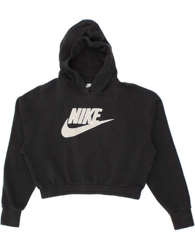 Huge Discounts NIKE Womens Oversized Crop Graphic Hoodie Jumper UK 10 Small Black Cotton