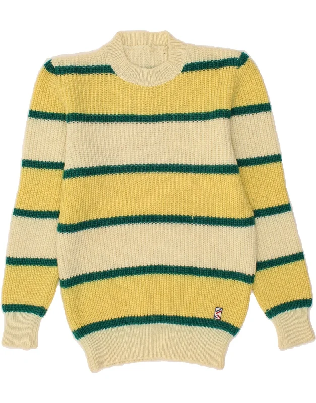 Special Promotion VINTAGE Womens Crew Neck Jumper Sweater UK 12 Medium Yellow Striped Wool