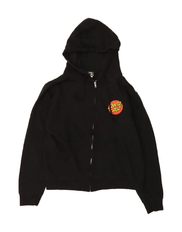 Clearance Sale SANTA CRUZ Womens Graphic Zip Hoodie Sweater UK 16 Large Black Cotton