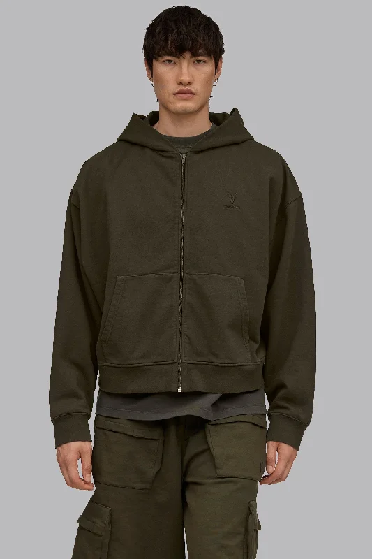 Fantastic Offers V_LYFE420 BOXY ZIP HOODIE - Khaki