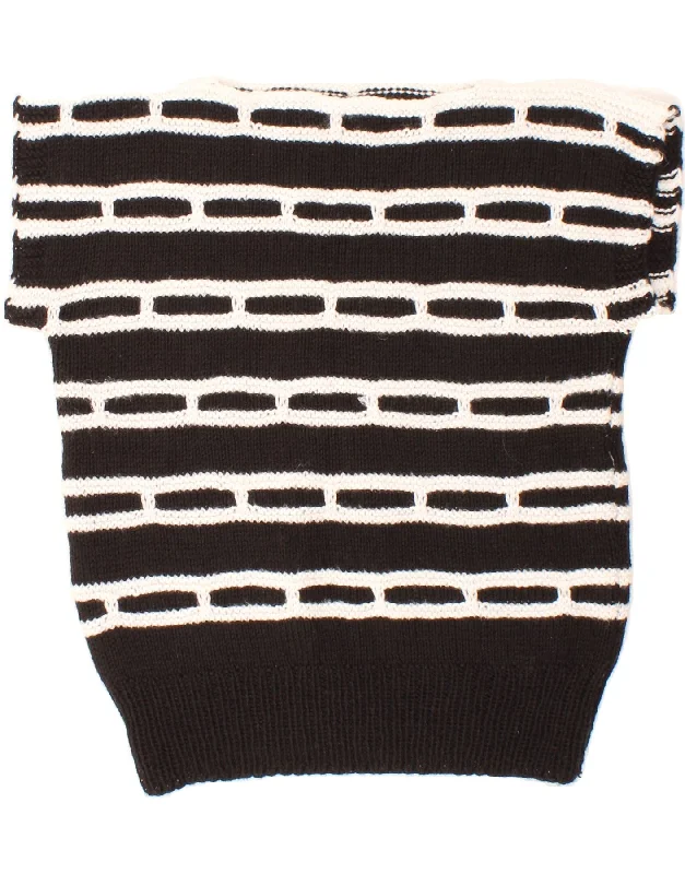 Amazing Deals VINTAGE Womens Boat Neck Jumper Sweater UK 14 Medium Black Striped