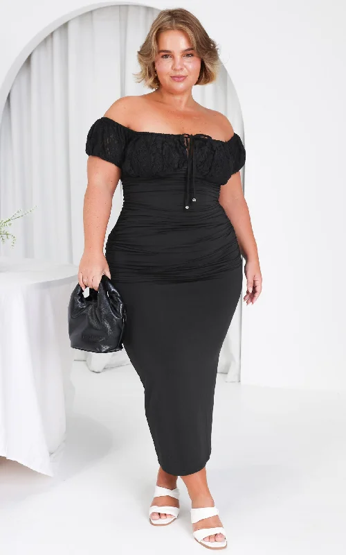 One-DAY Sale Lelanie Midi Dress - Black
