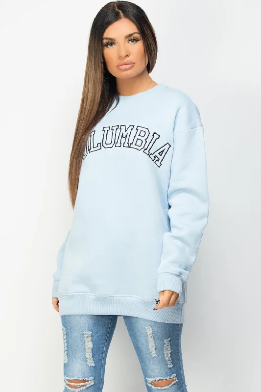 Discount Deals Oversized Sweatshirt With Columbia Embroidery Sky Blue