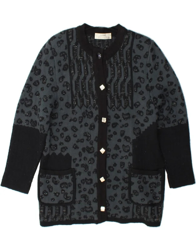 TIME-Limited Offer ST. BERNARD Womens Cardigan Sweater UK 14/16 Large Black Animal Print