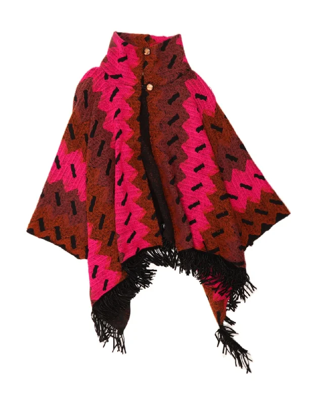 Super Deal VINTAGE Womens Poncho Jumper One Size Pink Colourblock