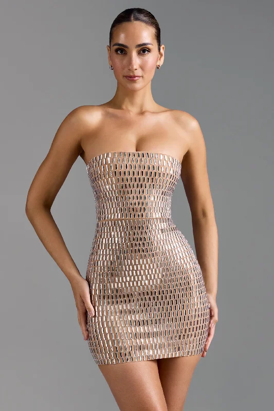 YEAR-End Clearance Embellished Bandeau Mini Dress in Almond