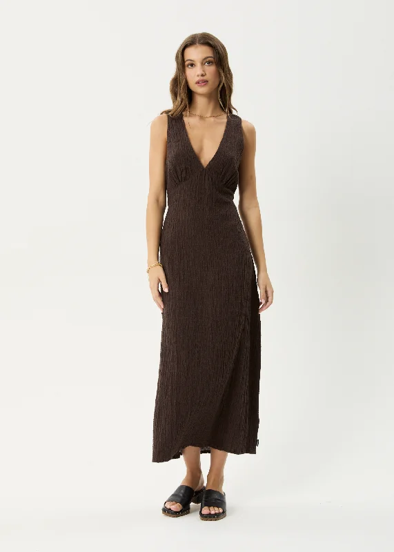 Buy Now AFENDS Womens Focus - Seersucker Maxi Dress - Coffee