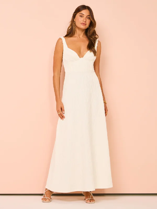 Massive Deals Issy Cupped Rib Maxi Dress in Off White