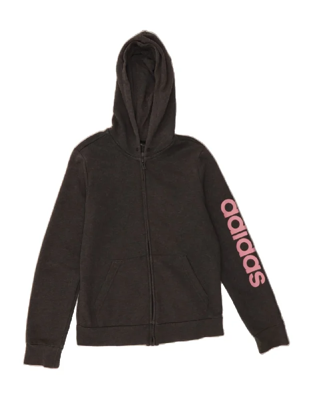 Hot Deal ADIDAS Womens Graphic Zip Hoodie Sweater UK 8/10 Small Grey Cotton