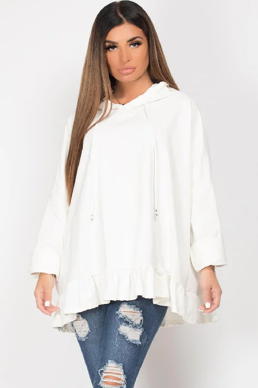 Exclusive Preview Frill Hem Oversized Hoodie Cream
