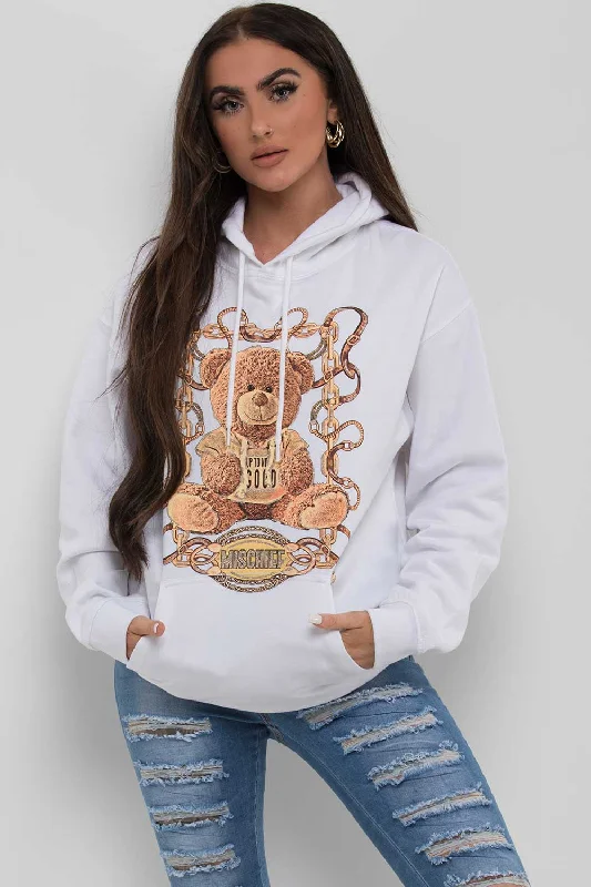 Last Chance Mischief Teddy Bear Oversized Hoodie White