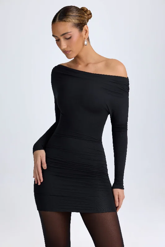 Big Savings Modal Off-Shoulder Ruched Mini Dress in Black