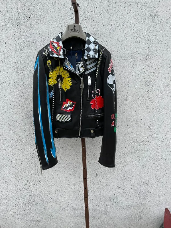 Hurry In Ali's Hand Painted Genuine Leather Motorcycle Jacket