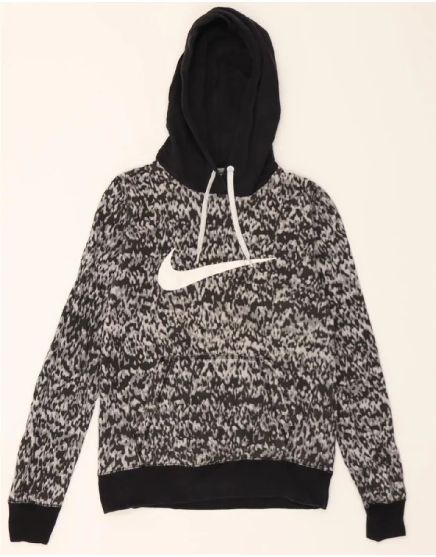 Final Clearance NIKE Womens Graphic Hoodie Jumper UK 12 Medium Black Flecked Cotton