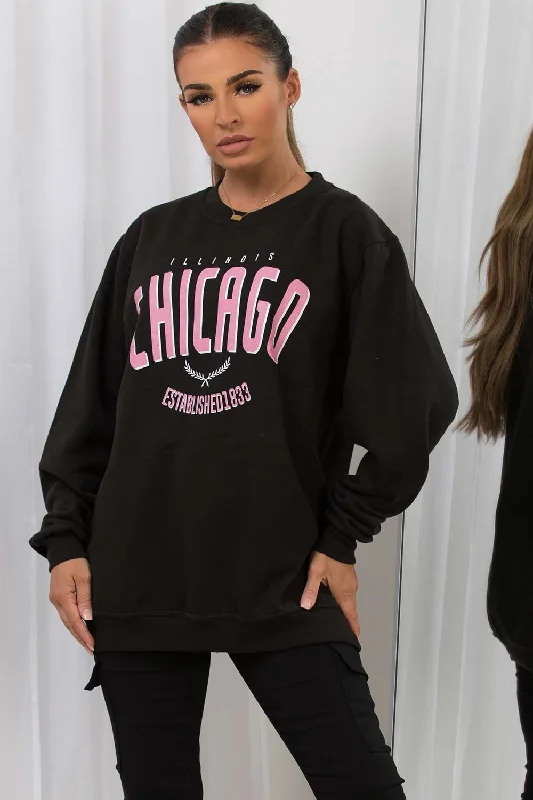 Price Cut Sweatshirt With Chicago Print Black
