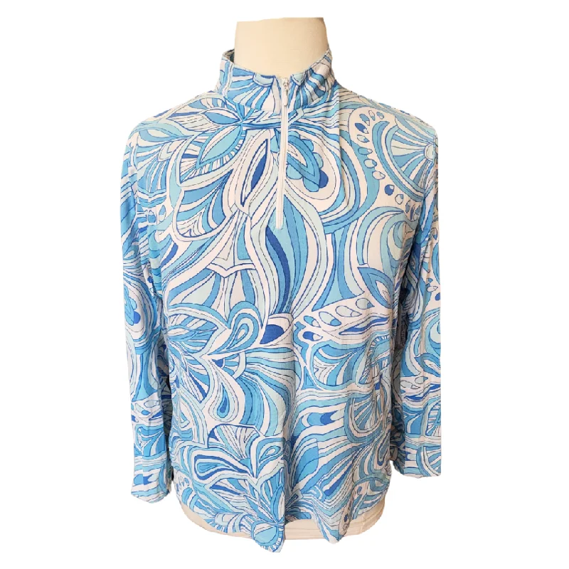Weekend Flash Sale Icikuls Light Blue Foliage 1/4 Zip Pullover Size XXL