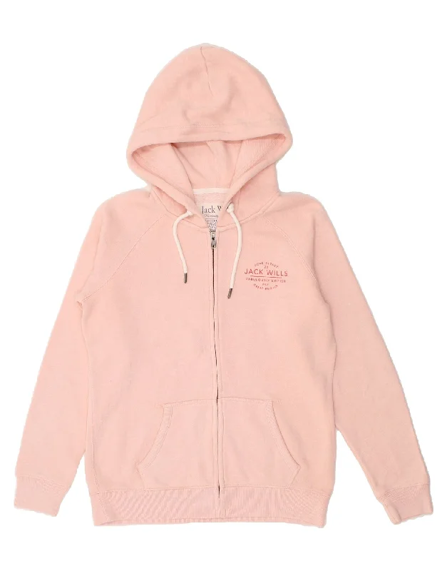 Instant Savings JACK WILLS Womens Zip Hoodie Sweater UK 12 Medium  Pink Cotton