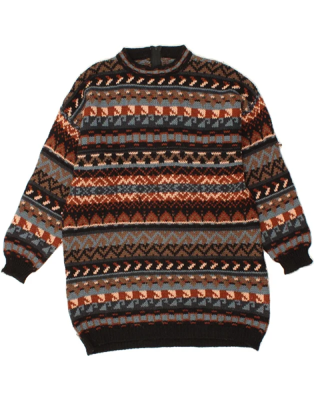 Major Savings BENETTON Womens Crew Neck Jumper Sweater UK 16 Large Brown Fair Isle