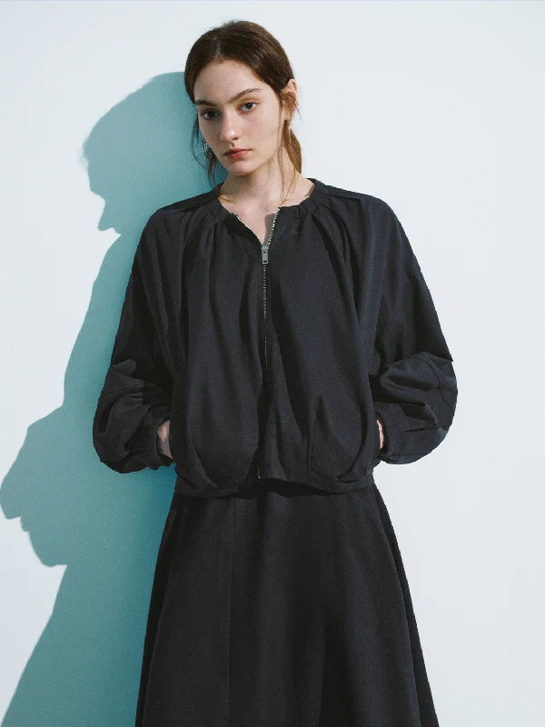 Warehouse Sale Zipper Front Crew Neck Oversized Jacket