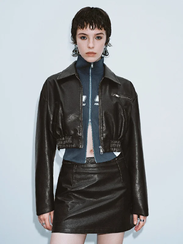 Price Drop Zipper Front Vegan Leather Jacket