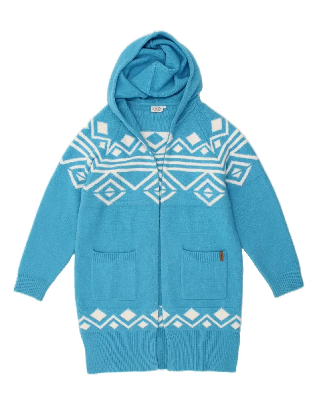 Shop and Save PASSENGER Womens Longline Cardigan Sweater UK 16 Large Blue Fair Isle