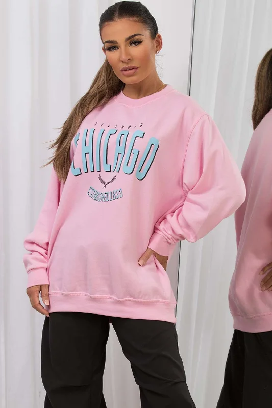 Massive Deals Sweatshirt With Chicago Print Pink