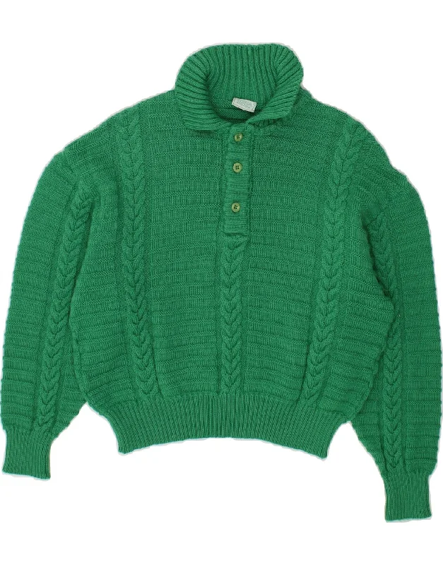 Must-Have Deals VINTAGE Womens Crop Polo Neck Jumper Sweater IT 48 XL Green Wool