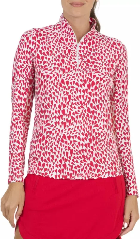 Reduced Prices New Ibkul Red Heart Davina 1/4 Zip Long Sleeve Sunshirt Size S