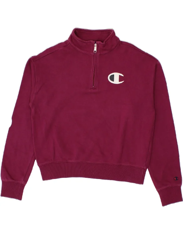 Best Bargains CHAMPION Womens Graphic Zip Neck Sweatshirt Jumper UK 16 Large Purple
