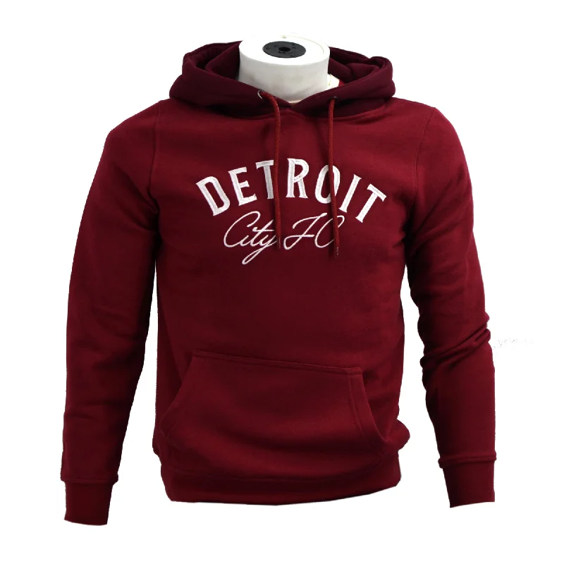 Special Buy DCFC Arched Script Men's Hoodie- Maroon