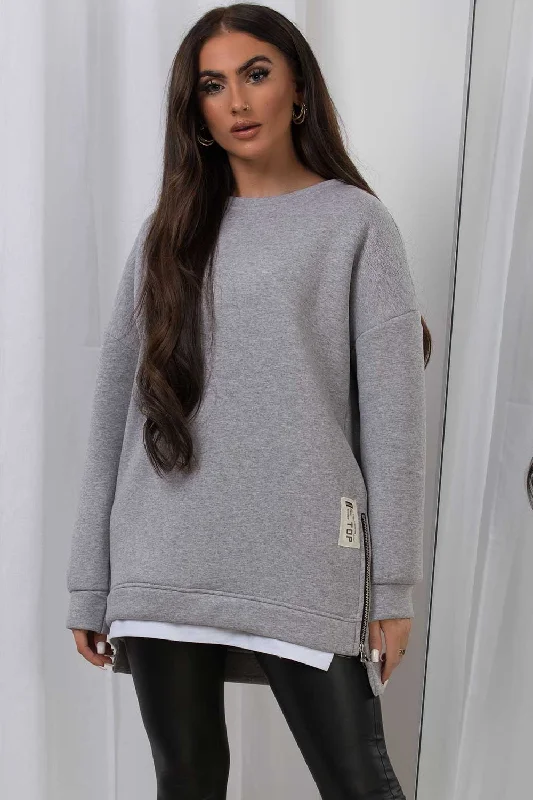 Anniversary Sale Sweatshirt With Side Zip Detail Grey