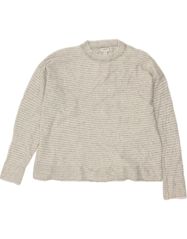 Can't Be Beat J. CREW Womens Crew Neck Jumper Sweater UK 14 Medium Grey Striped