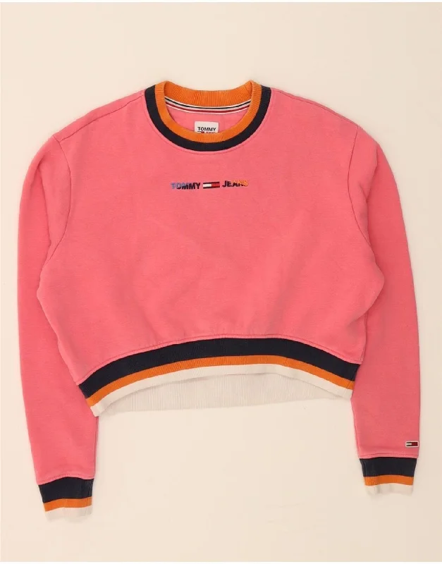 Limited Stock TOMMY HILFIGER Womens Crop Graphic Sweatshirt Jumper UK 10 Small Pink