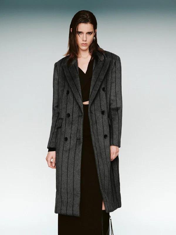 Big Savings Striped Peak Lapel Longline Coat