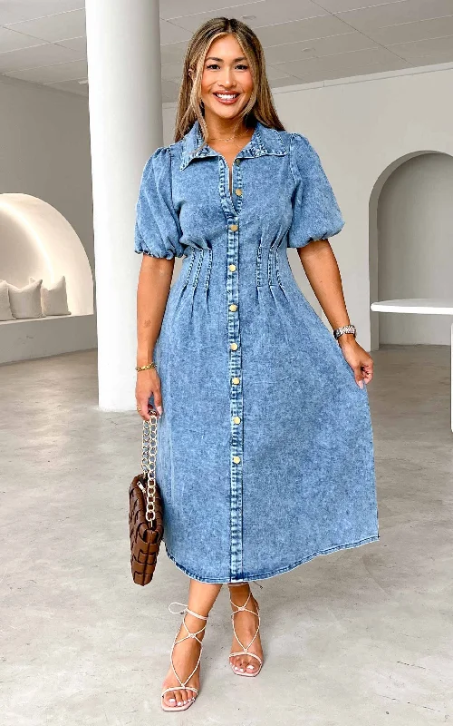 Final Sale Brimble Denim Midi Dress - Blue