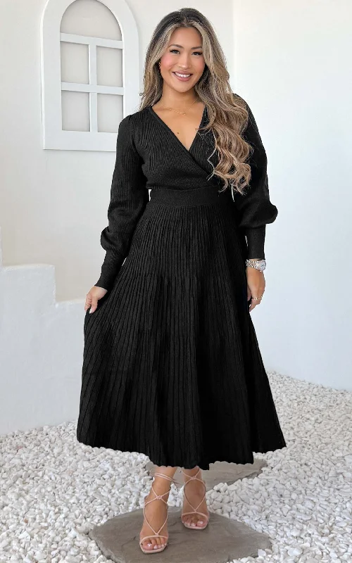 Savings Spectacular Toska Knit Midi Dress - Black