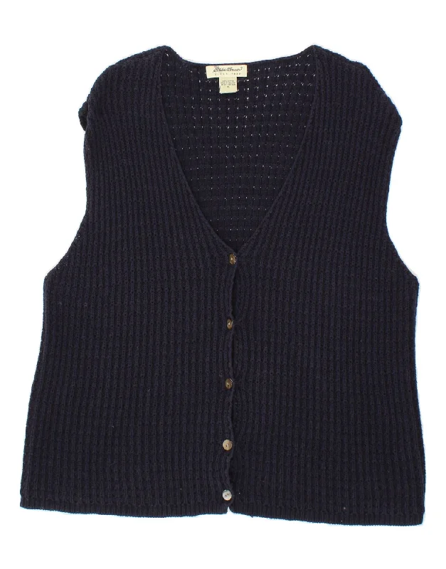Can't Miss EDDIE BAUER Womens Sleeveless Cardigan Sweater UK 18 XL Navy Blue Cotton