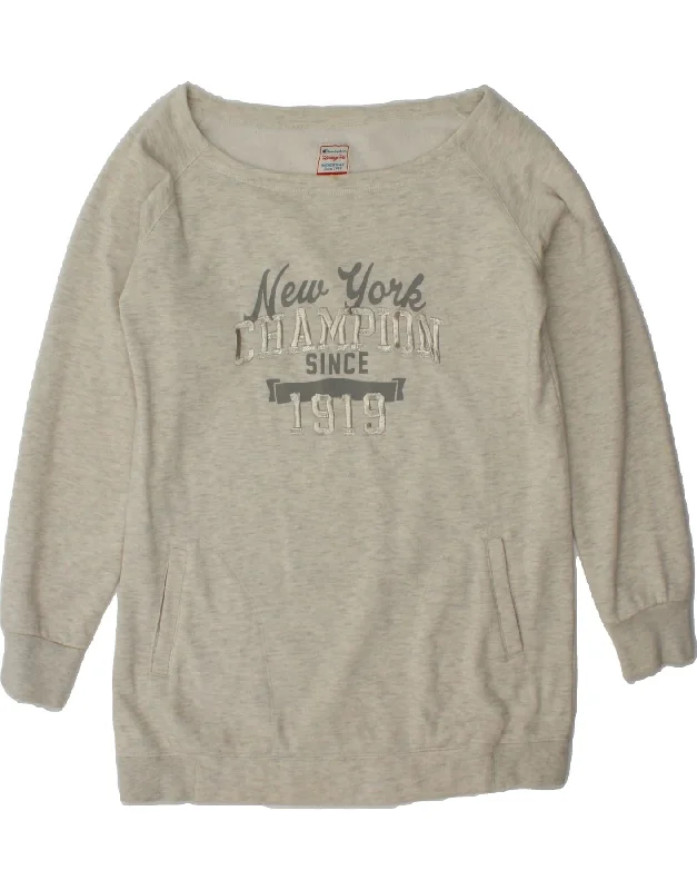 Super Sale CHAMPION Womens Heritage Fit Sweatshirt Jumper UK 16 Large Grey Flecked