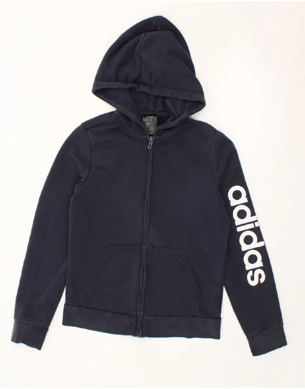 Price Meltdown ADIDAS Womens Graphic Zip Hoodie Sweater UK 8/10 Small Navy Blue Cotton