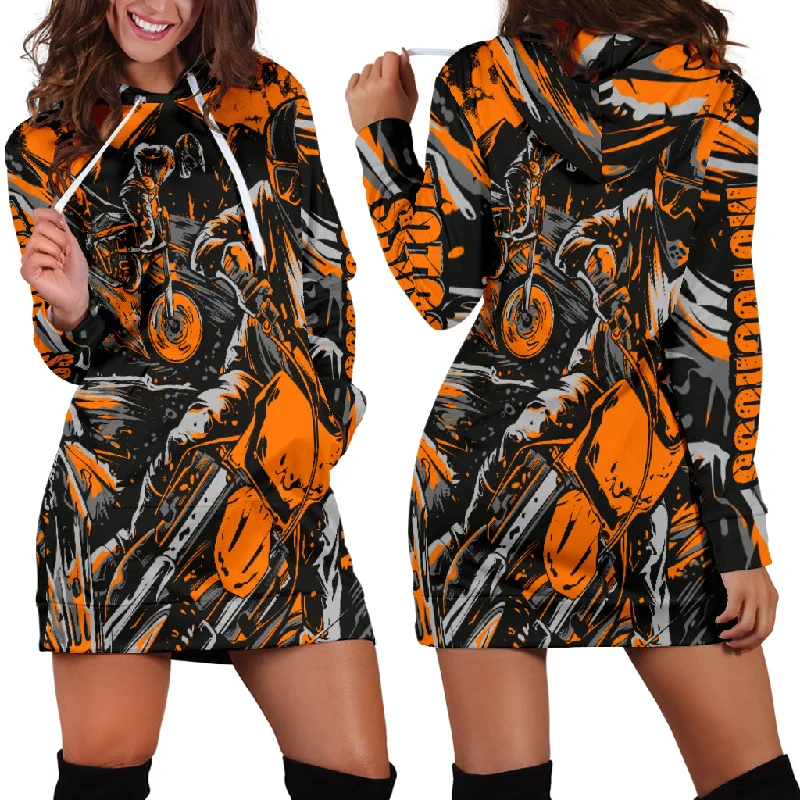 Fantastic Deals Motocross Hoodie Dress Orange